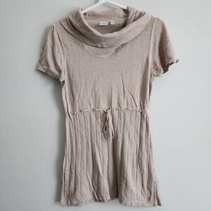 Esprit Dress Womens Large Knit Beige Sand Tie Waist Roll Neck Short Sleeve Tunic